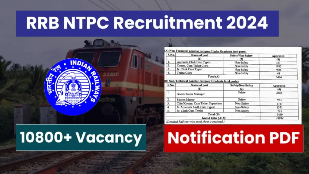 RRB NTPC Vacancy 2024 रेलवे एनटीपीसी में जारी हुआ 10885 पदों का नोटिफिकेशन